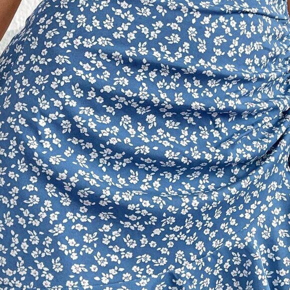 Boho Floral Skirt,Summer Skirt,Floral Print Drawstring Ruched Ruffle Hem Skirt - Picture 6 of 8